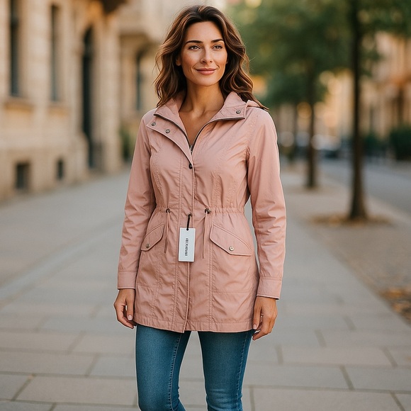 Cole Haan Pink Hooded Rain Coat - Picture 1 of 10